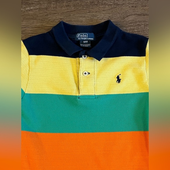 Vintage Polo Ralph Lauren Toddler  Rugby Shirt Cotton Striped Orange Blue 4 F23 - Picture 3 of 4